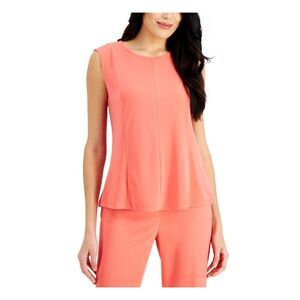 KASPER Womens Pink Sleeveless Round Neck Top XS